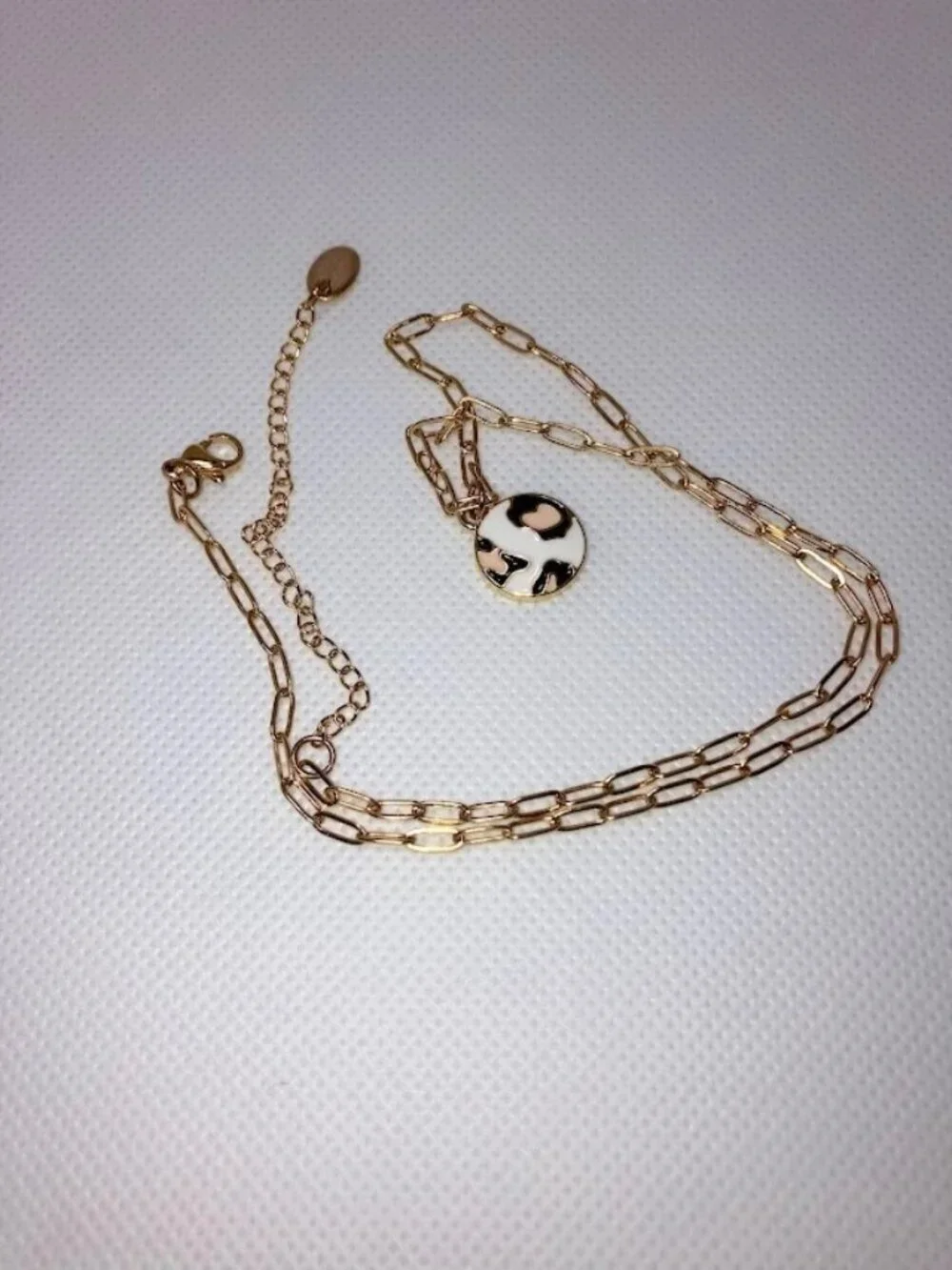 Plunder Design Leopard Print Pendant On Gold Toned Paper Clip Link Chain Gift
